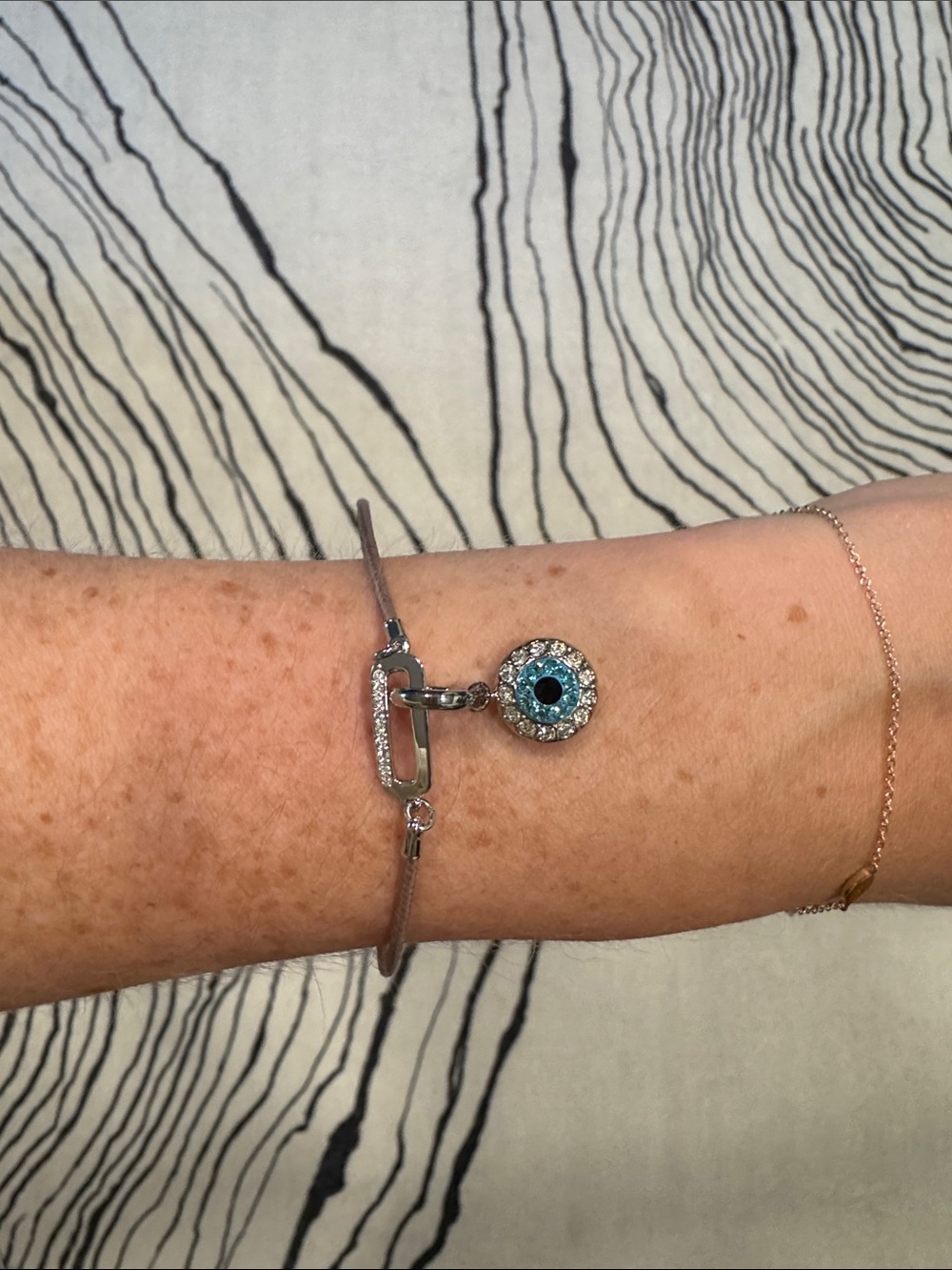 Swarovski Crystal Blue Evil Eye Detachable Charm on Blush Leather Bracelet